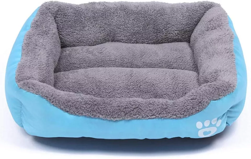 Rectangular Pet Bed – SQUARE Blue with Paws