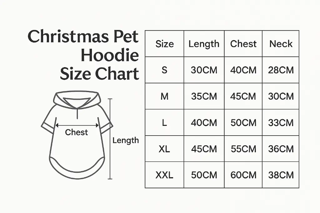 Santa Hoodie Pets Malta Size Chart.webp