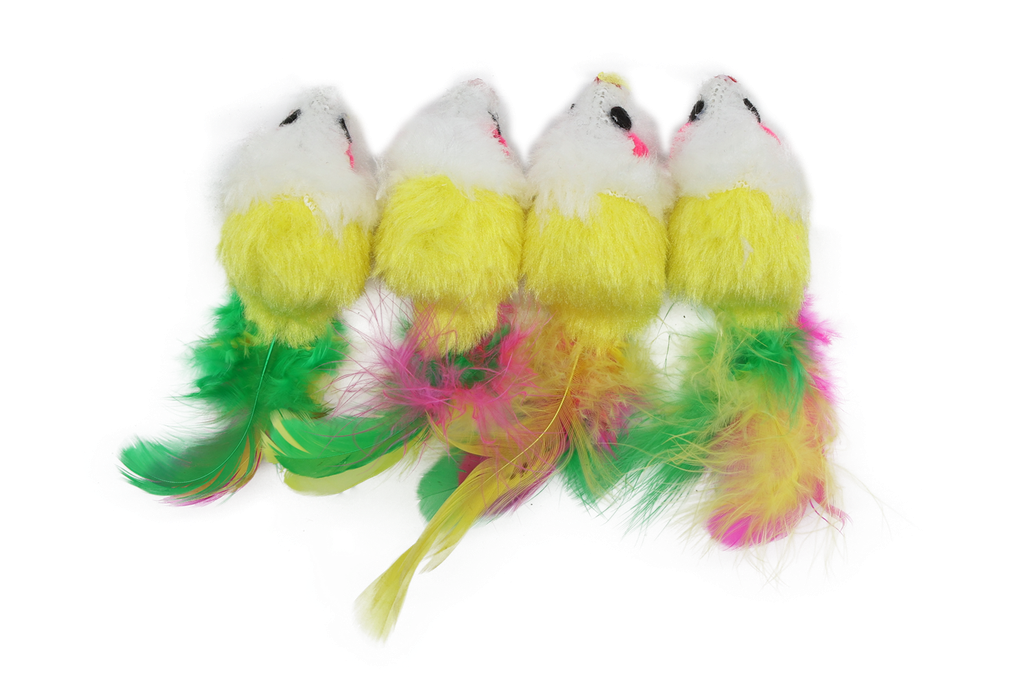 BB Cat Toy Set of 4 Mouse With Colorful Feather