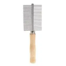 Double-Sided Metal Pet Comb with Wooden Handle