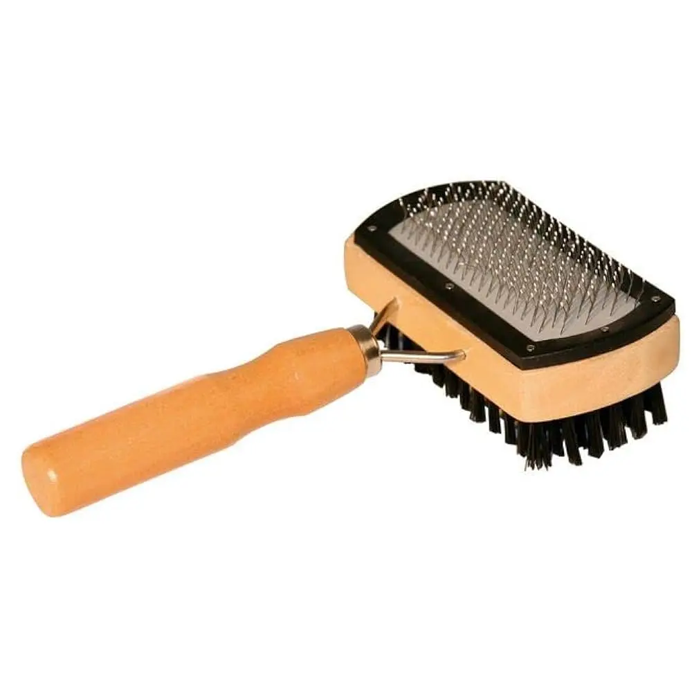 Dual-Sided Slicker & Bristle Brush with Wooden Handle