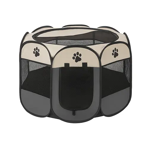 Pet Playpen (Foldable) – Beige & Grey