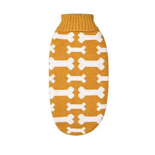 Knitted Dog Sweater – Bone Pattern (Mustard Yellow)