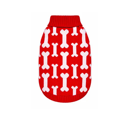Knitted Dog Sweater – Bone Pattern Red