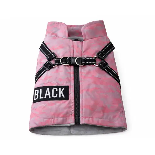 Camouflage Dog Jacket with Built-in Harness || Pink
