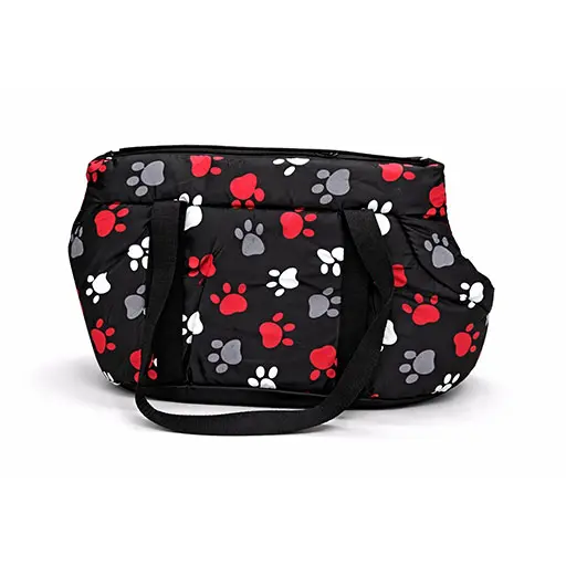 Black Pet Carrier Bag With Colorful Paw Prints