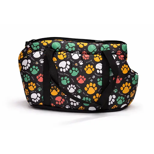 Vibrant Pet Carrier Bag With Colorful Paw Prints