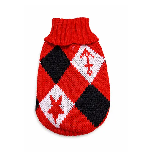 Classic Argyle Knit Dog Sweater – Red, Black & White