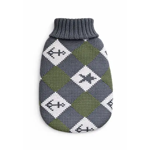 Argyle Knit Sweater – Charcoal Grey, Olive Green & White