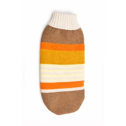 Autumn Stripes Knit Dog Sweater – Brown, Orange & Cream