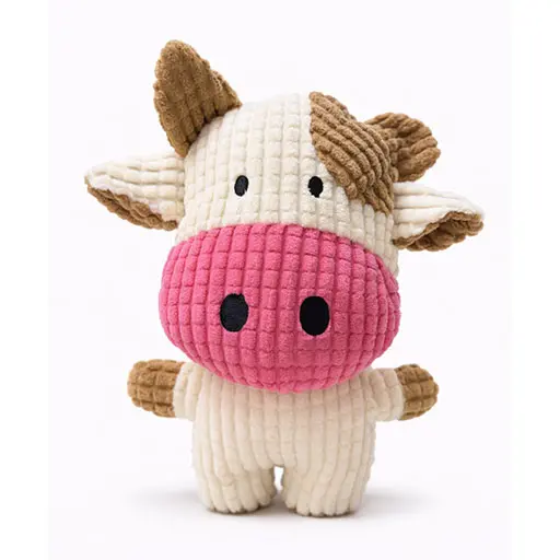 Corduroy Plush Cow Dog Toy – Pink Snout