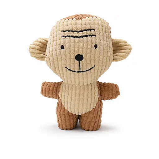 Corduroy Plush Monkey Dog Toy – Natural Brown