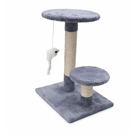 Cat Tree with Two Platforms & Hanging Mouse – Grey