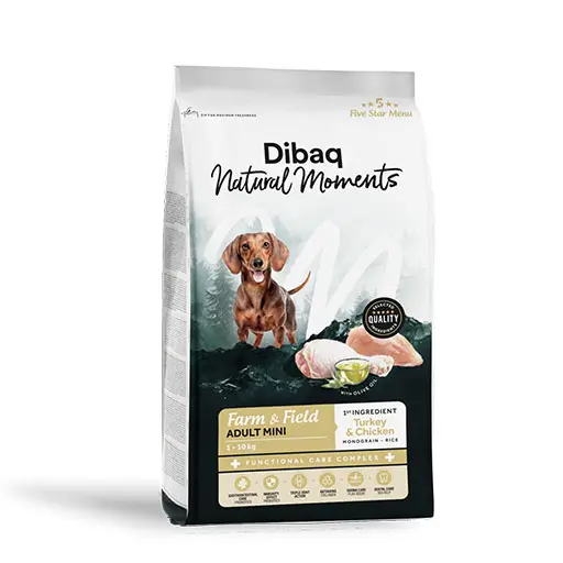Dibaq Natural Moments Farm & Field Adult Mini – Turkey & Chicken Dry Dog Food for Small Breed Dogs