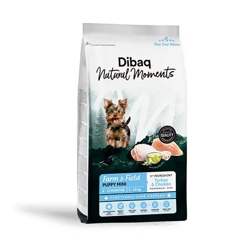 Dibaq Natural Moments Farm & Field Puppy Mini – Turkey & Chicken Dry Food for Small Breed Puppies 2 KG