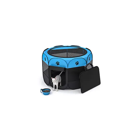 Pet Playpan (Foldable) – Blue & Black