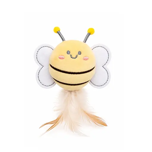 Bee Plush Cat Toy with Feathers