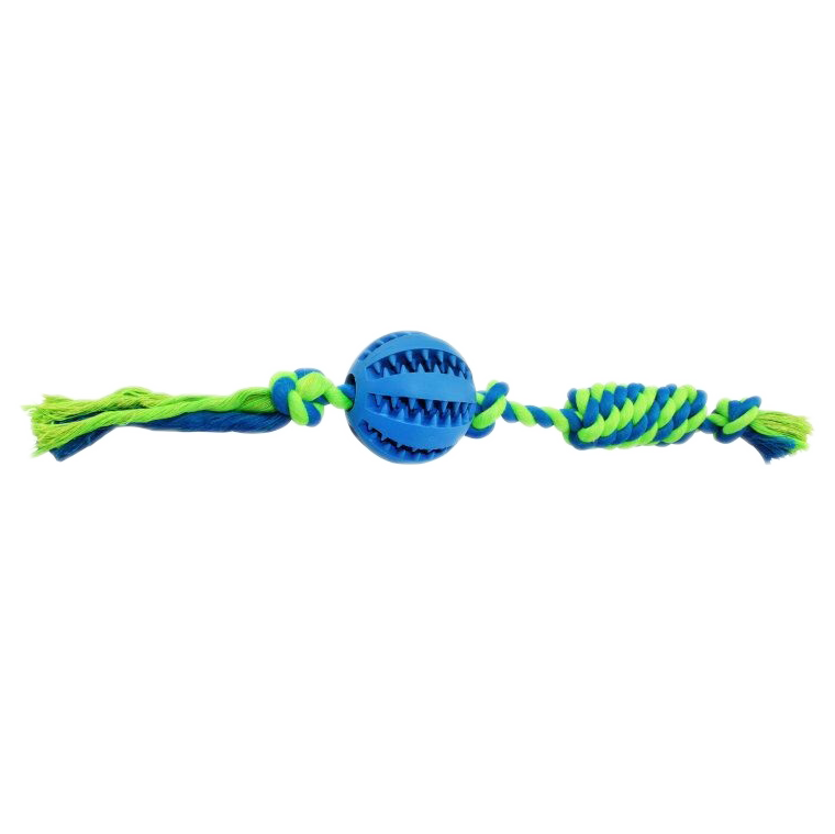 BuBu Dog Toy – Dental Ball on a String with Knot (40cm, Yellow/Green Mint/Red/Blue, Mint Scent)