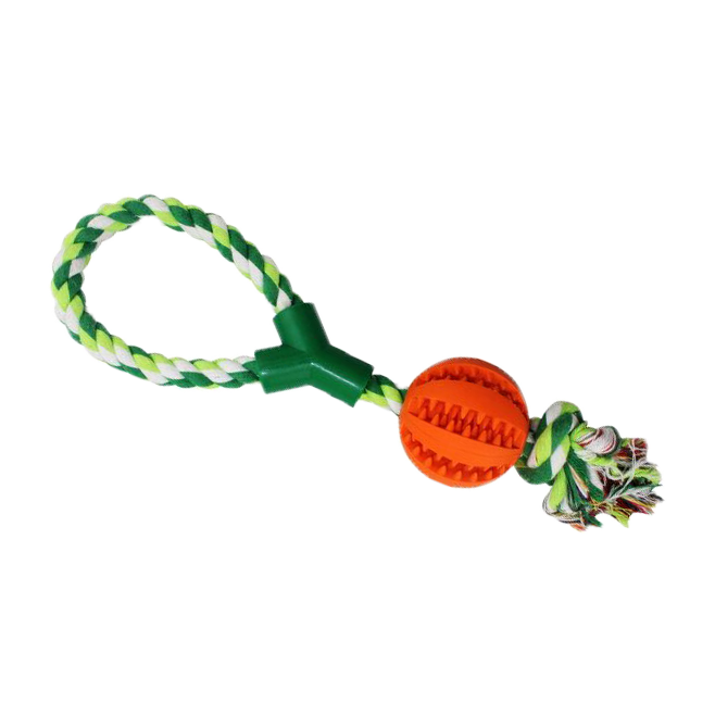 BB Dog Toy – Dental Ball on a String with Loop (Mint Scent, 38cm, Turquoise/Orange/Yellow)