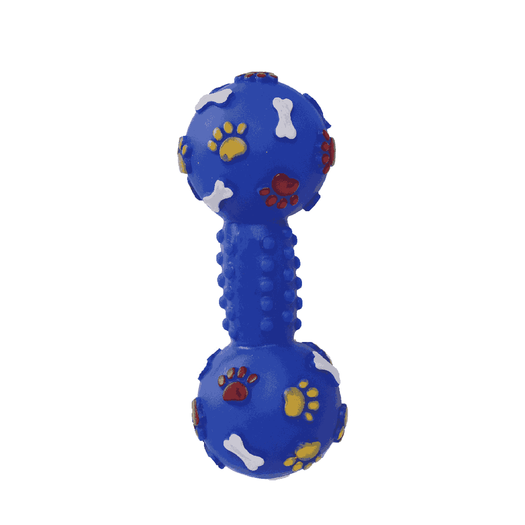 BB Dog Toy – Dumbbell in Paws with Squeaker (19cm, Red/Blue/Yellow)