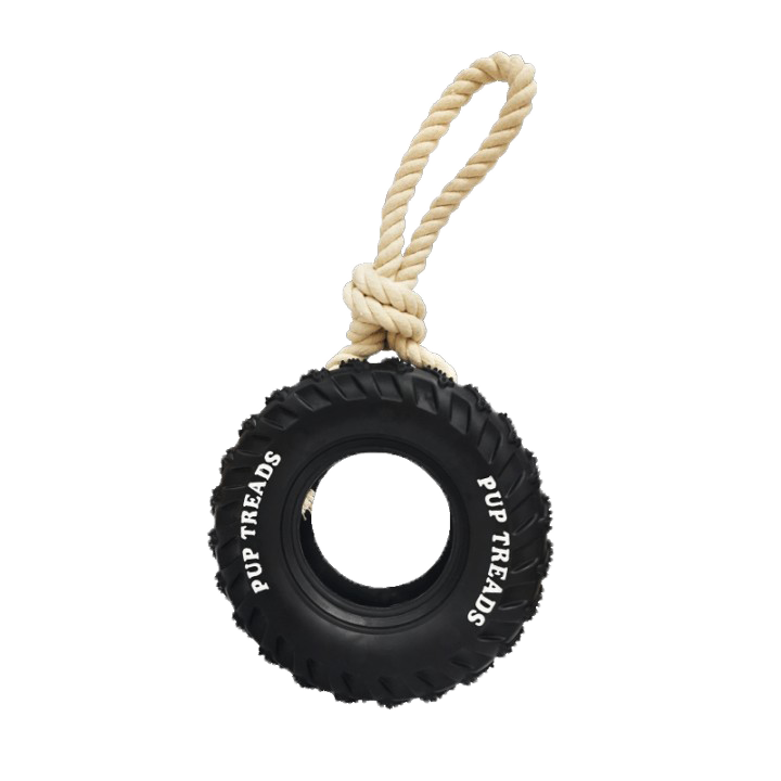 BB Dog Toy – Rubber Tire with Rope & Milk Scent (15.5cm, Blue & Black)