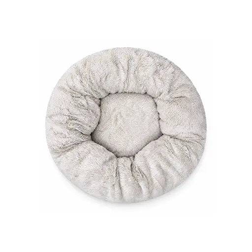Round Plush Pet Bed – Light Grey