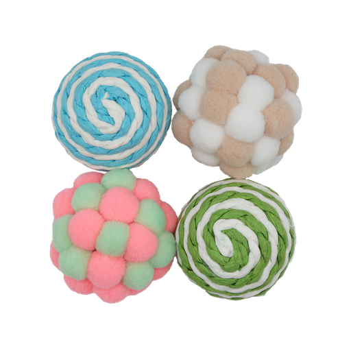[PT0197-A] BB cat toy set of 4 string and plush balls