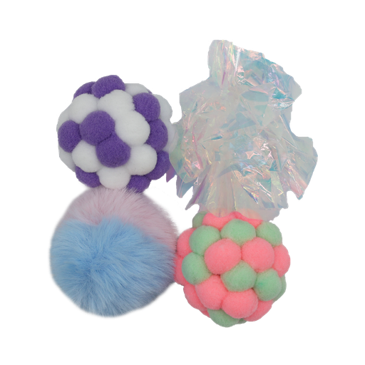 [PT0197-C] BB cat toy set of 4 plush and rustling balls