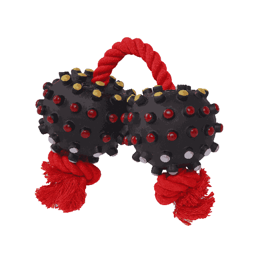 [PT0096] Dog toy two balls with spikes on a string 35cm