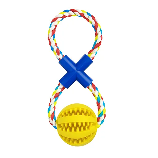 Dog toy dental ball on a string shape of eight mint scent 30cm Yellow