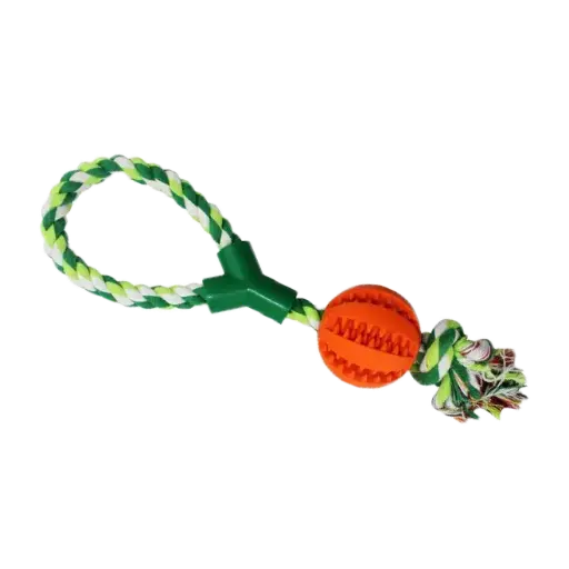 BB Dog Toy – Dental Ball on a String with Loop (Mint Scent, 38cm, Turquoise/Orange/Yellow)