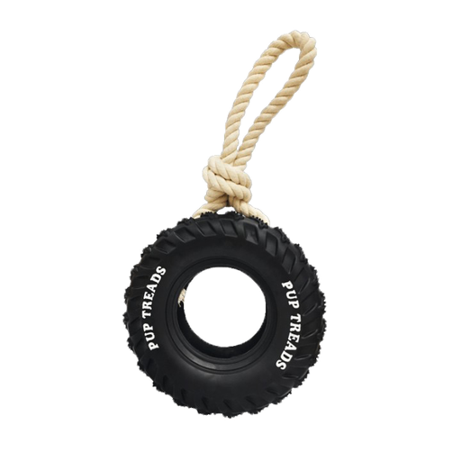 BB Dog Toy – Rubber Tire with Rope & Milk Scent (15.5cm, Blue & Black)