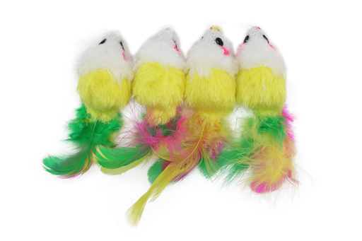 [PT0197-D] BB Cat Toy Set of 4 Mouse With Colorful Feather