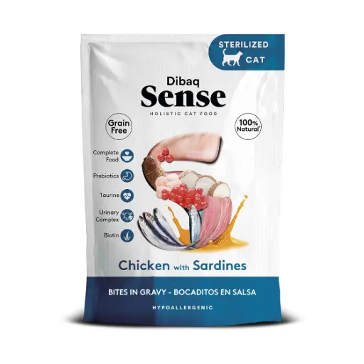 Dibaq Sense Grain Free Cat Adult Bites in Gravy Chicken with Sardines 100gr