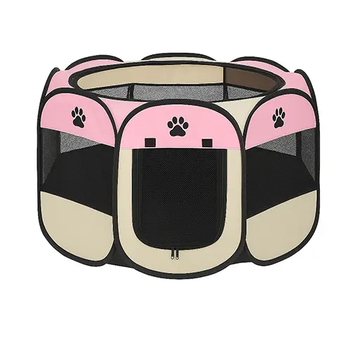 Pet Playpen (Foldable) – Pink & Beige