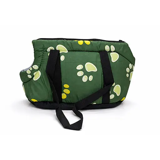 Green Pet Carrier Bag With Paw Prints
