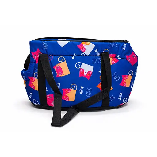 Pet Carrier Bag with Stylish Cat Theme Blue