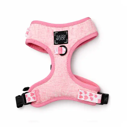 Dog Harness Sassy Woof Pink Hearts Adjustable