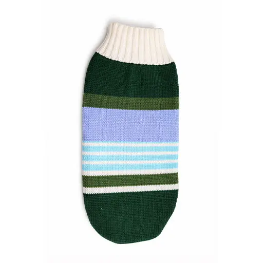 Winter Stripe Knit Sweater – Forest Green & Sky Blue
