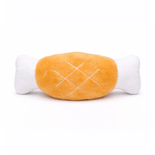 Plush Ham Dog Toy – Soft Squeaky Chew with White Bone Ends