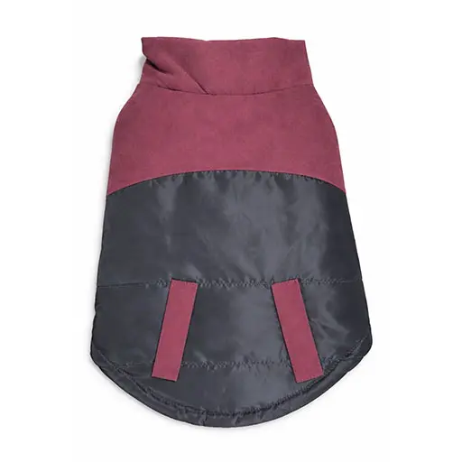 Two-Tone Winter Dog Jacket – Burgundy & Charcoal