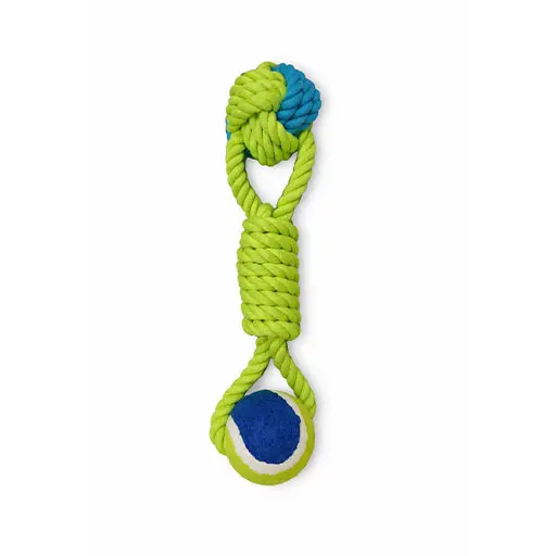 Dog Rope & Tennis Ball Tug Toy – Power Play Edition